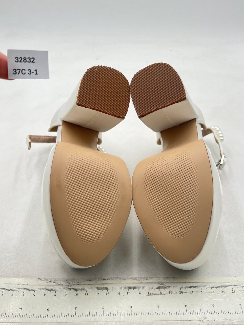 FYS White Round Toe Pump Platform Chunky High Heels Bejeweled Ankle Strap Shoes - Picture 7 of 8
